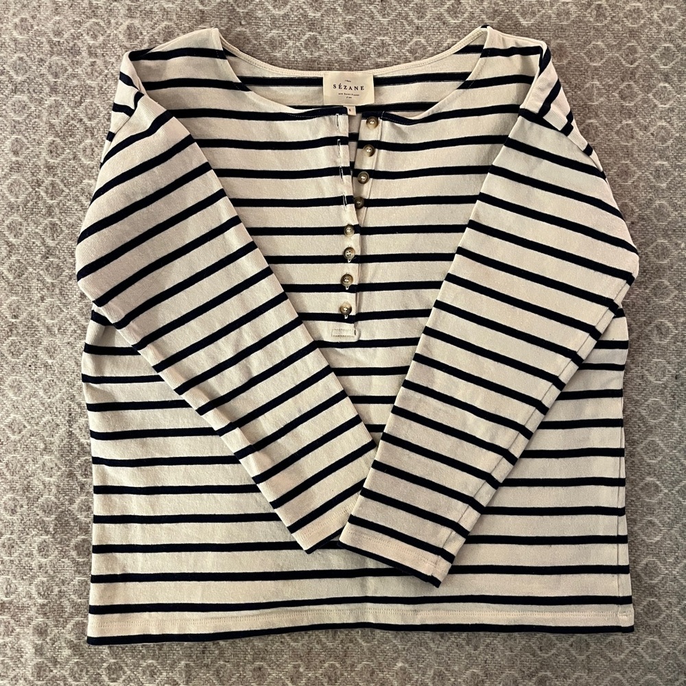 Sezane Gatsby mariniére in ecru and navy size small